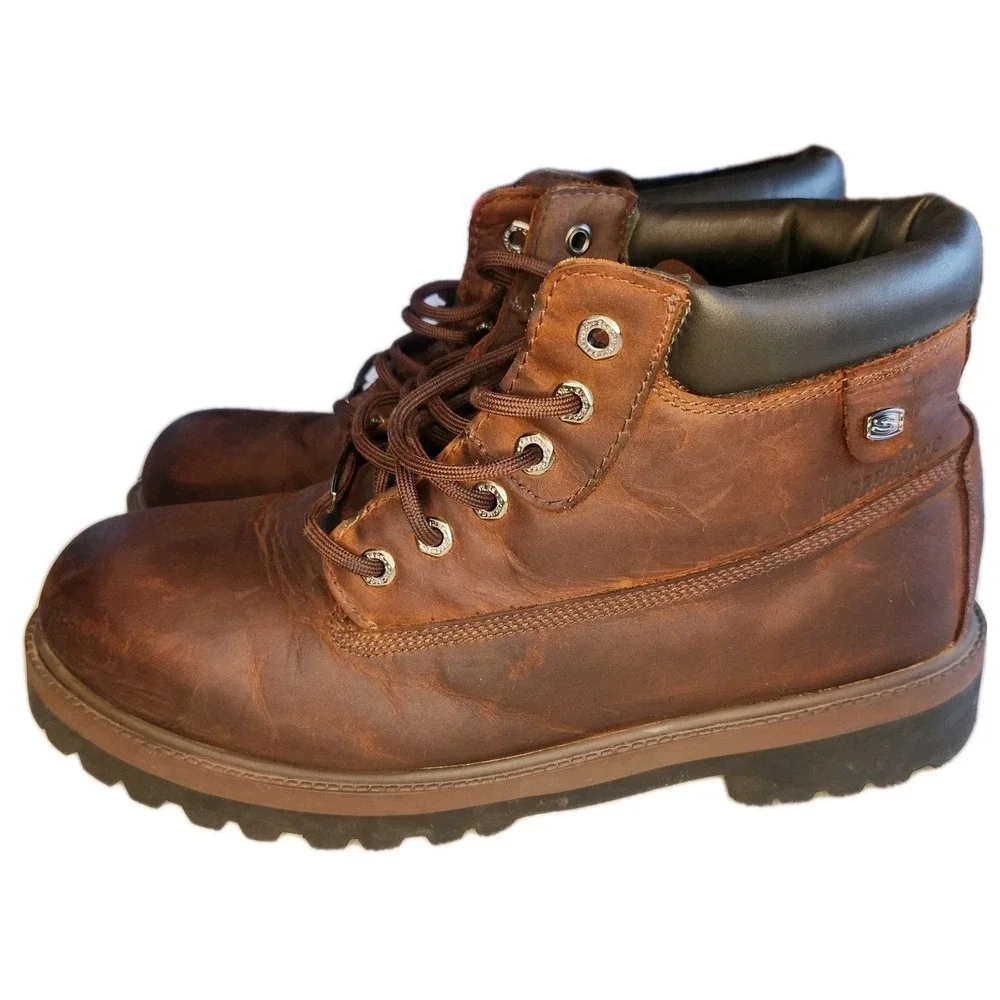 SKECHERS Sergeants-Verdict Work Boot Mens 13 Memory Foam Oiled Brown‎ Waterproof
